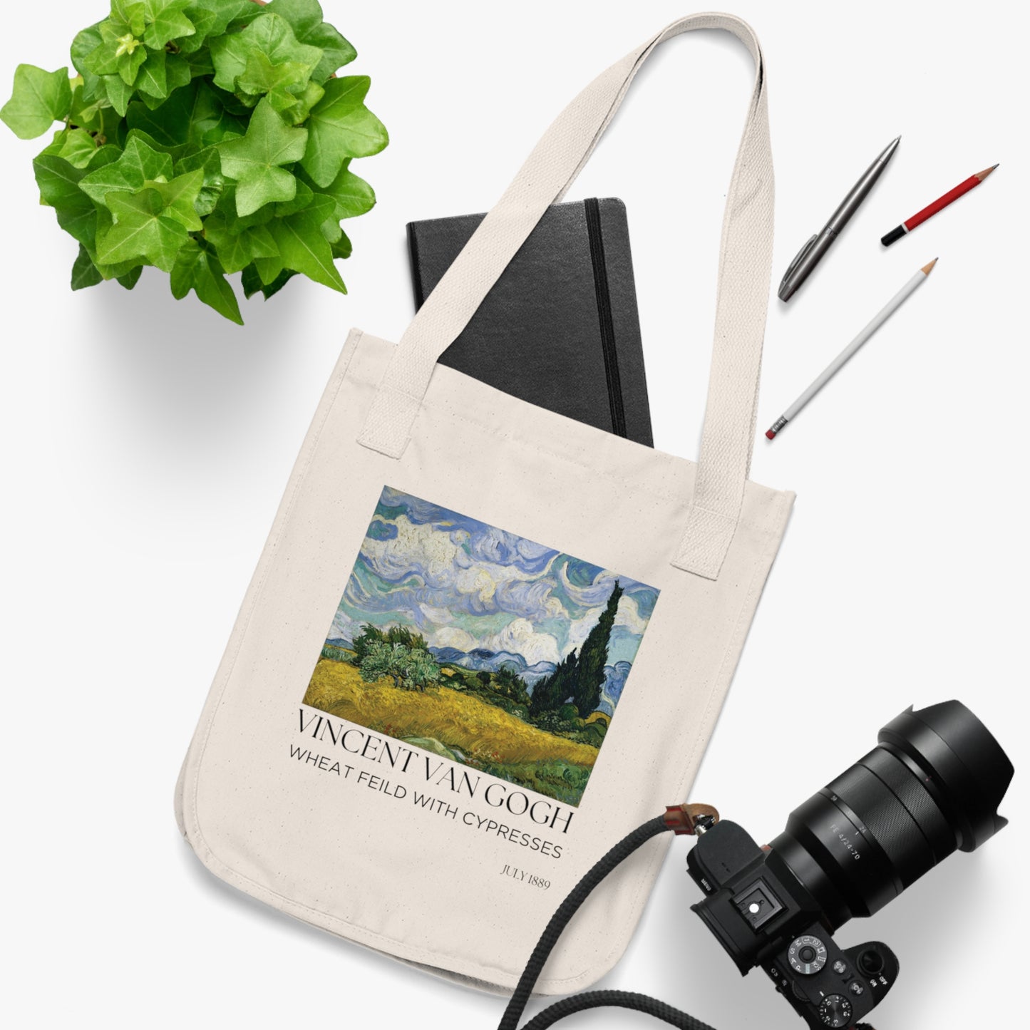 Vincent Van Gogh Art Tote Bag - Eco-Friendly Organic Canvas with Wheat Field Design