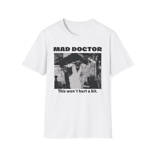 Mad Doctor Unisex Softstyle T-Shirt - Fun Graphic Tee for Halloween and Horror Fans