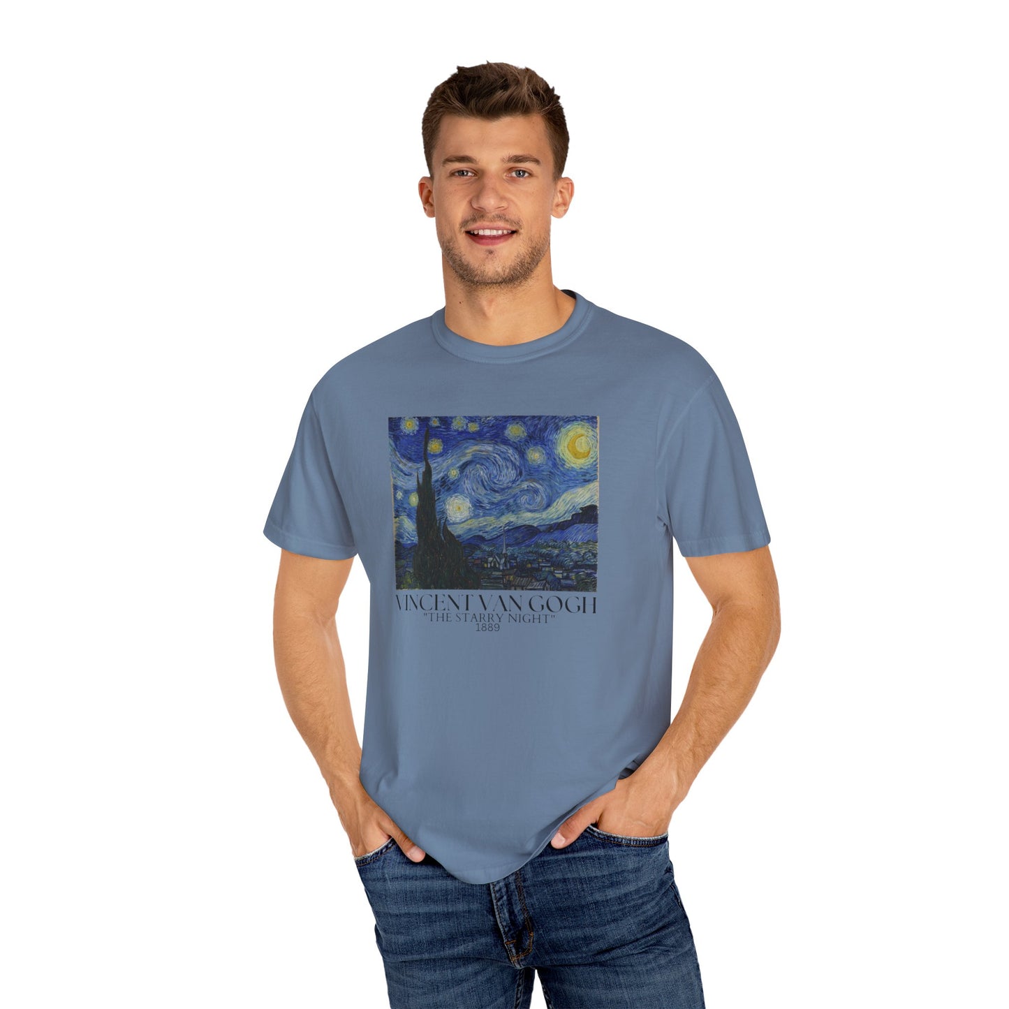 Vincent van Gogh Starry Night Unisex T-Shirt - Artistic Tribute in Garment-Dyed Cotton