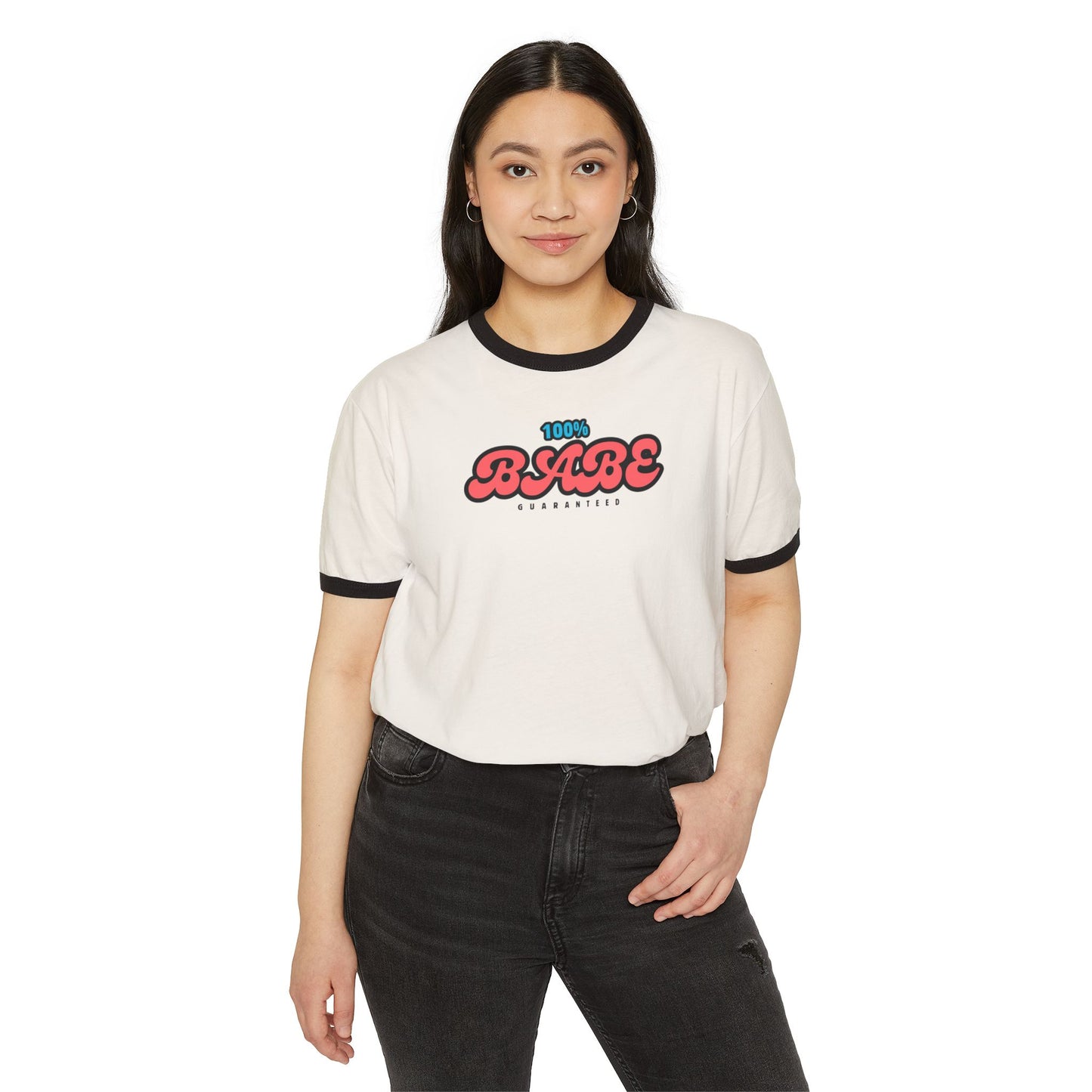 Retro '100% Babe' Unisex Cotton Ringer T-Shirt