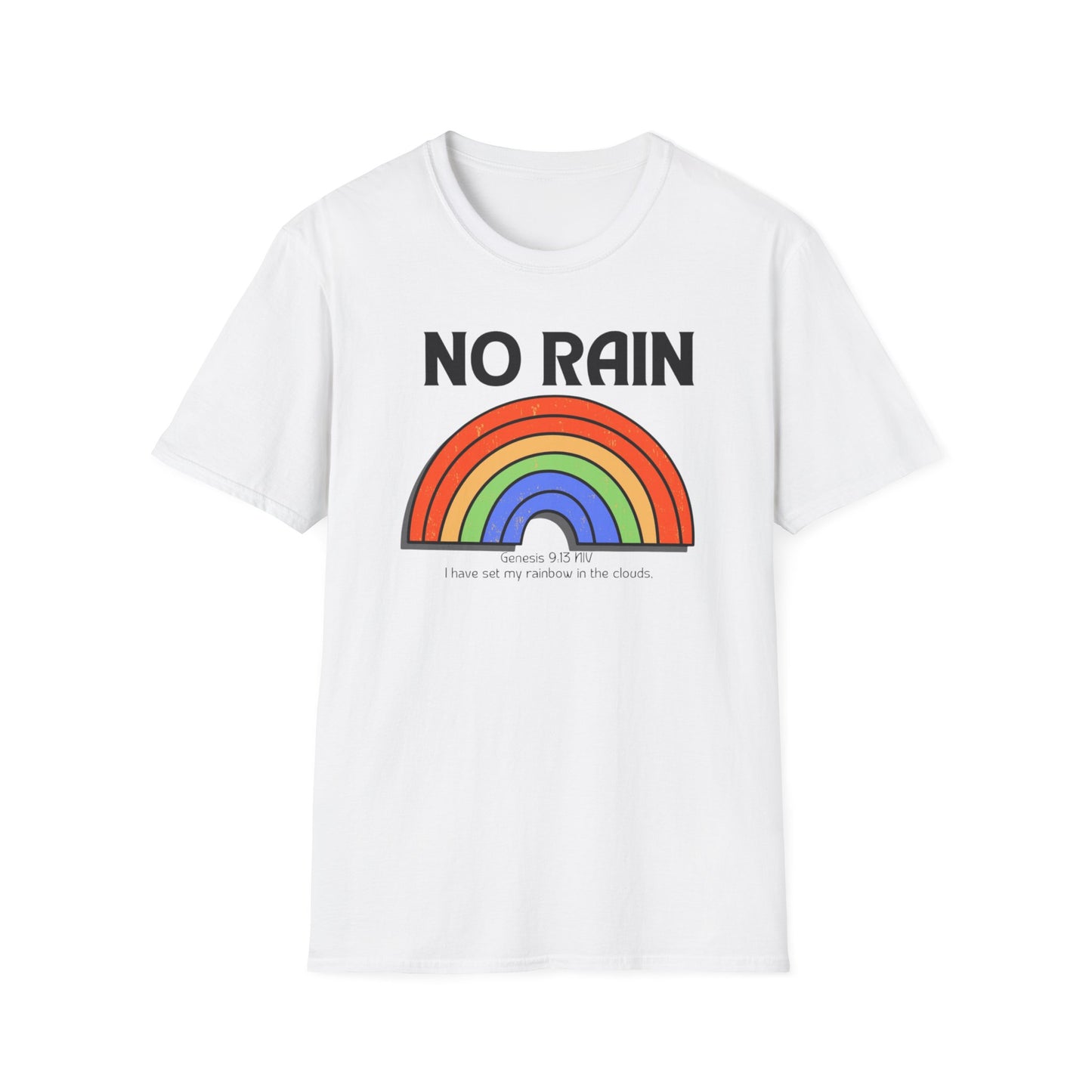 Christian No Rain Rainbow Unisex Softstyle T-Shirt – Bright & Cheerful Gift for All Occasions