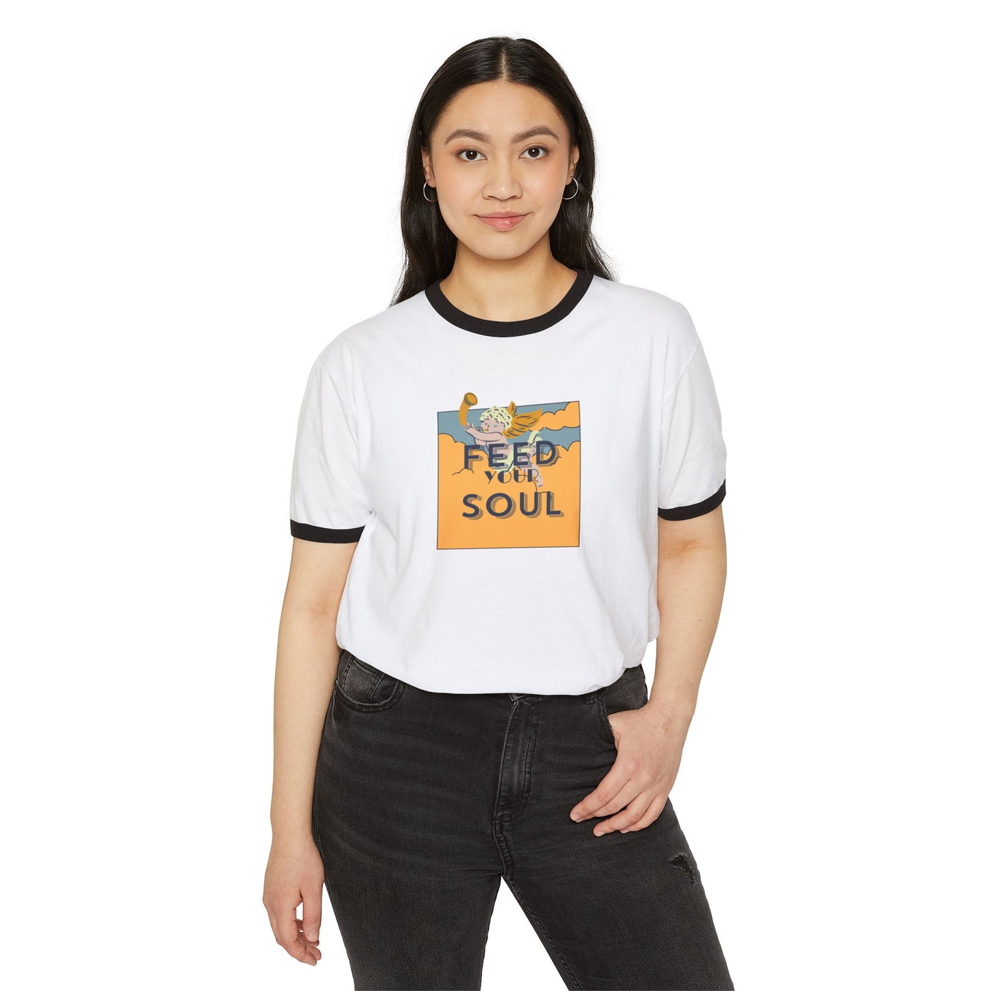 Unisex Cotton Ringer T-Shirt - "Feed Your Soul" Inspirational Tee