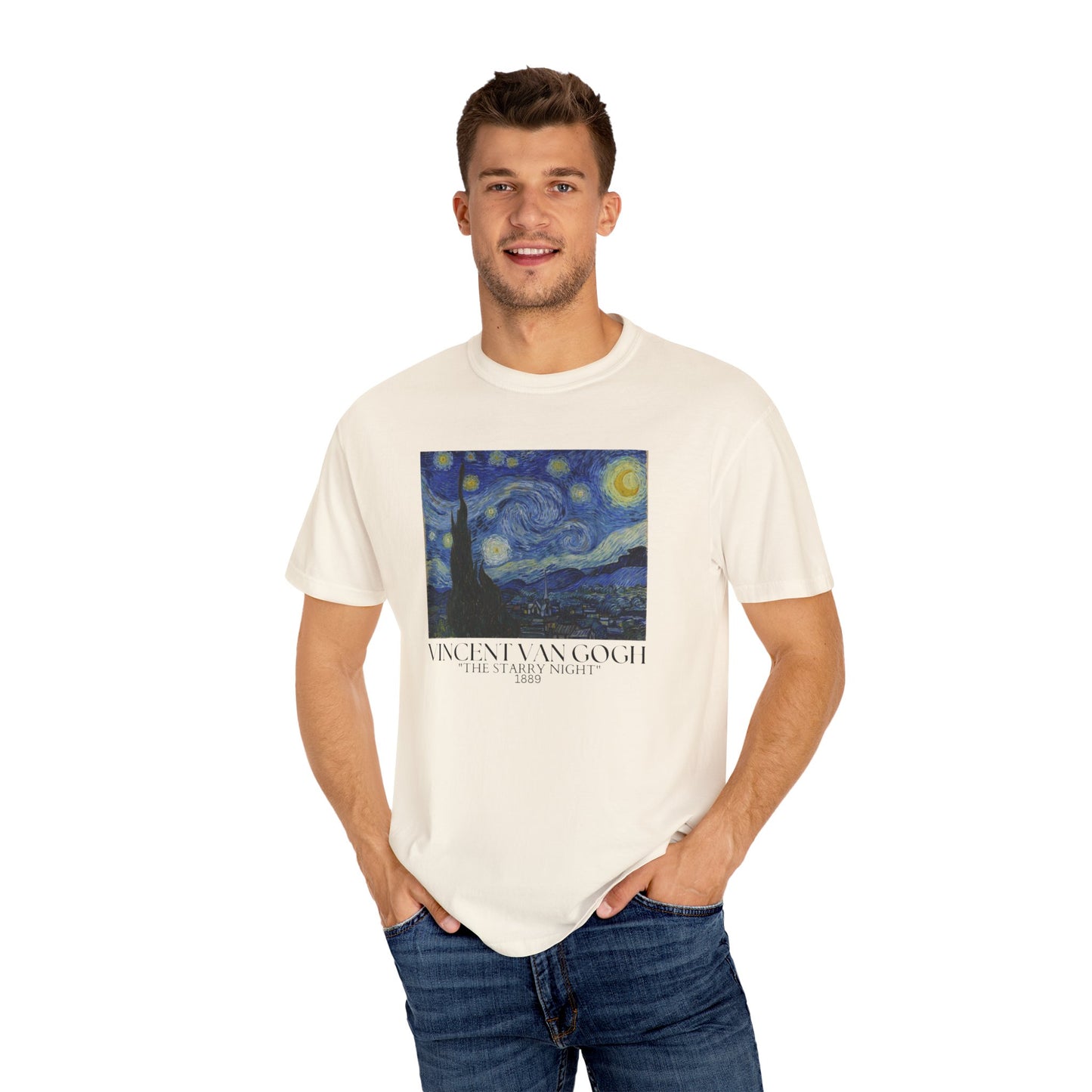 Vincent van Gogh Starry Night Unisex T-Shirt - Artistic Tribute in Garment-Dyed Cotton