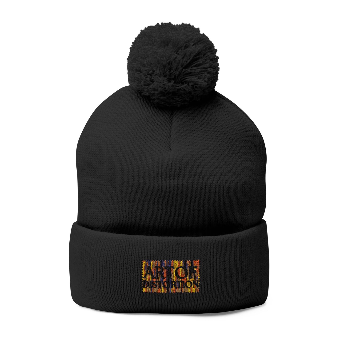 Cozy Pom-Pom Knit Cap with Art of distortion Embroidery