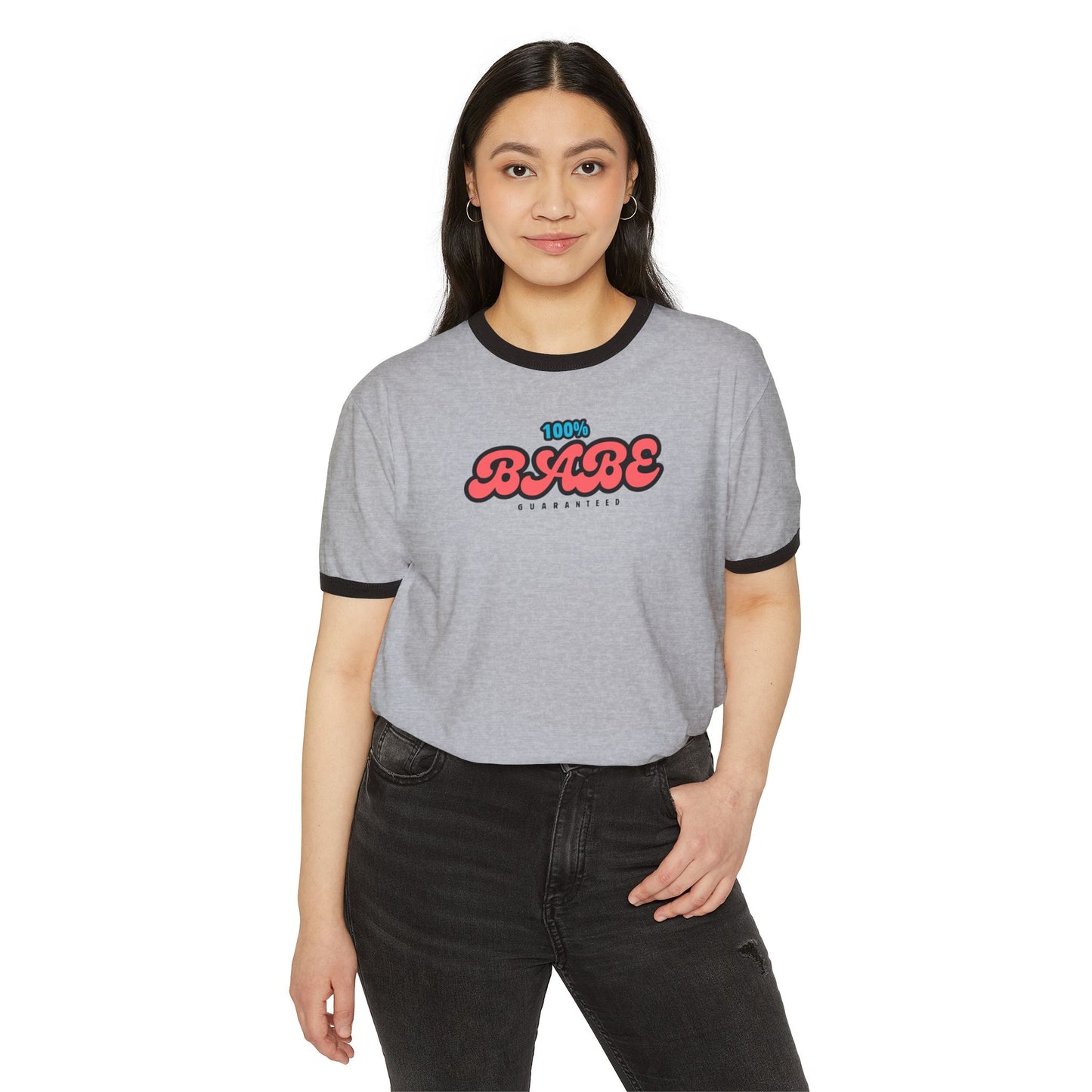 Retro '100% Babe' Unisex Cotton Ringer T-Shirt