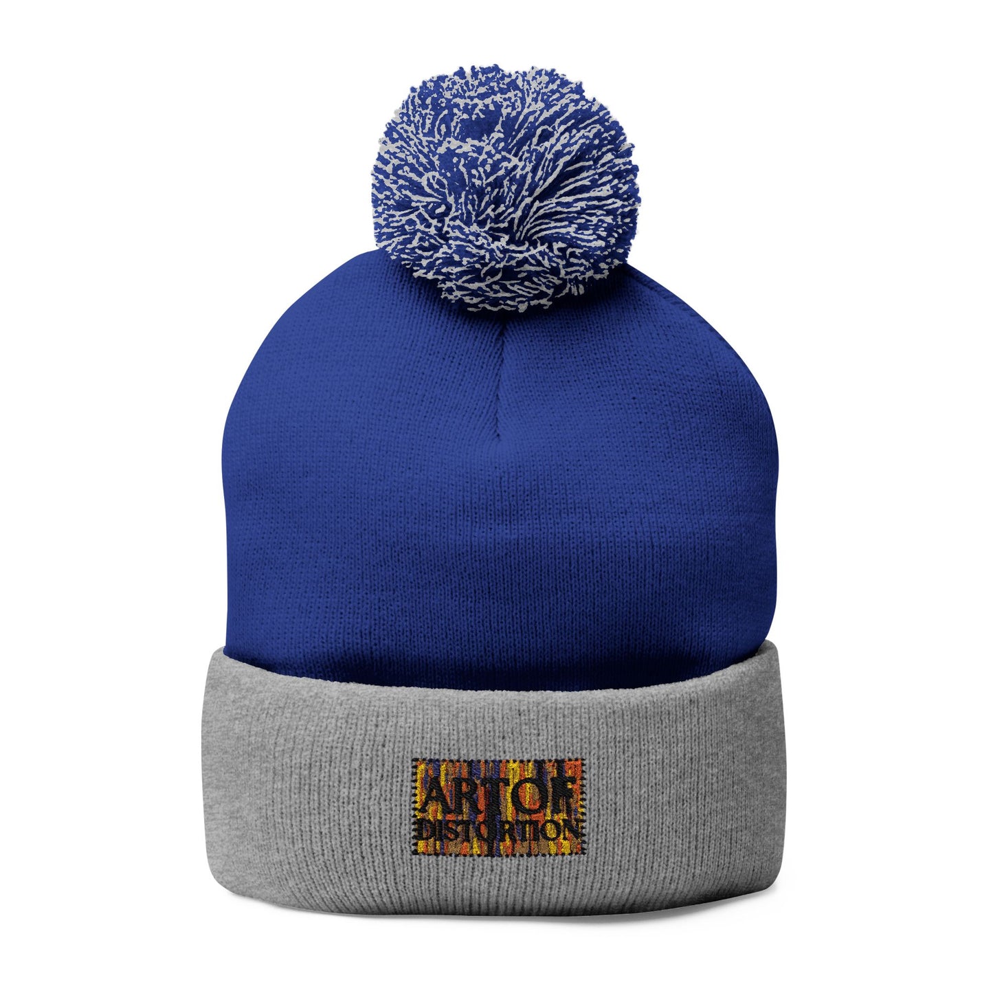 Cozy Pom-Pom Knit Cap with Art of distortion Embroidery