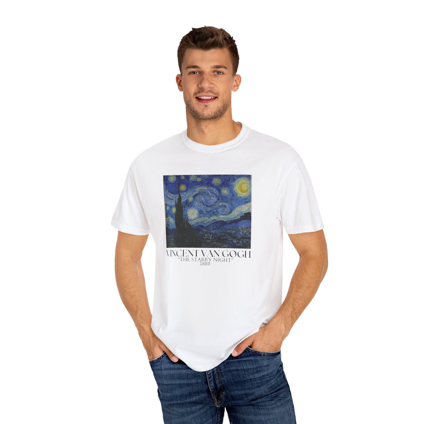 Vincent van Gogh Starry Night Unisex T-Shirt - Artistic Tribute in Garment-Dyed Cotton