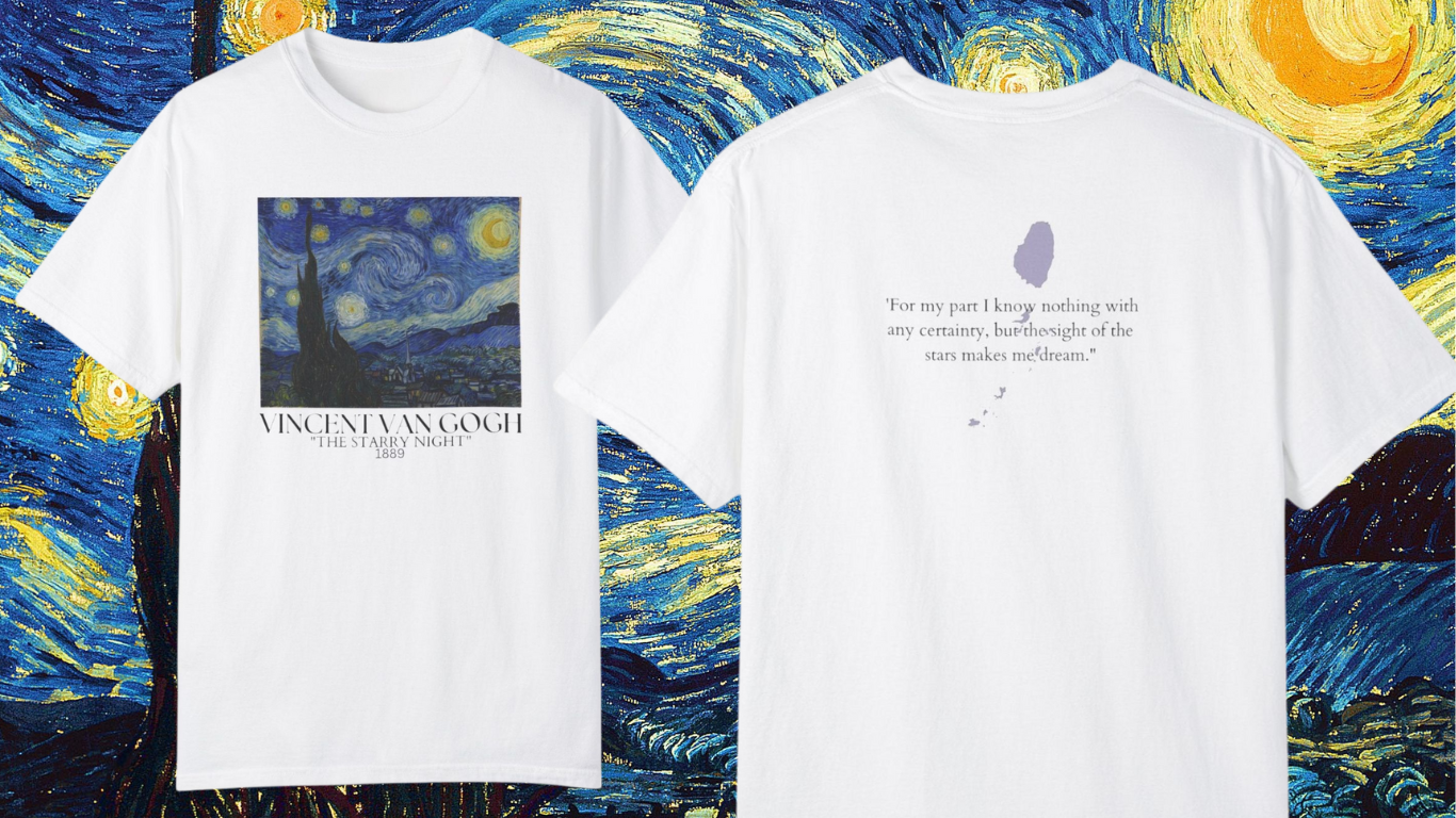 Vincent van Gogh Starry Night Unisex T-Shirt - Artistic Tribute in Garment-Dyed Cotton